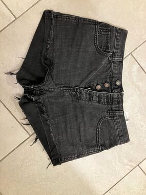 Hollister Black Washed Button-Fly Denim Shorts